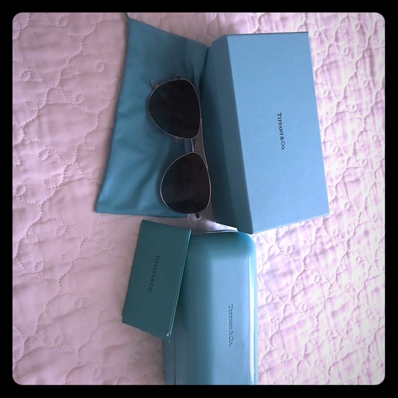 Tiffany & Co. Accessories - Tiffany and Co Silver & Azure Aviator Sunglasses
